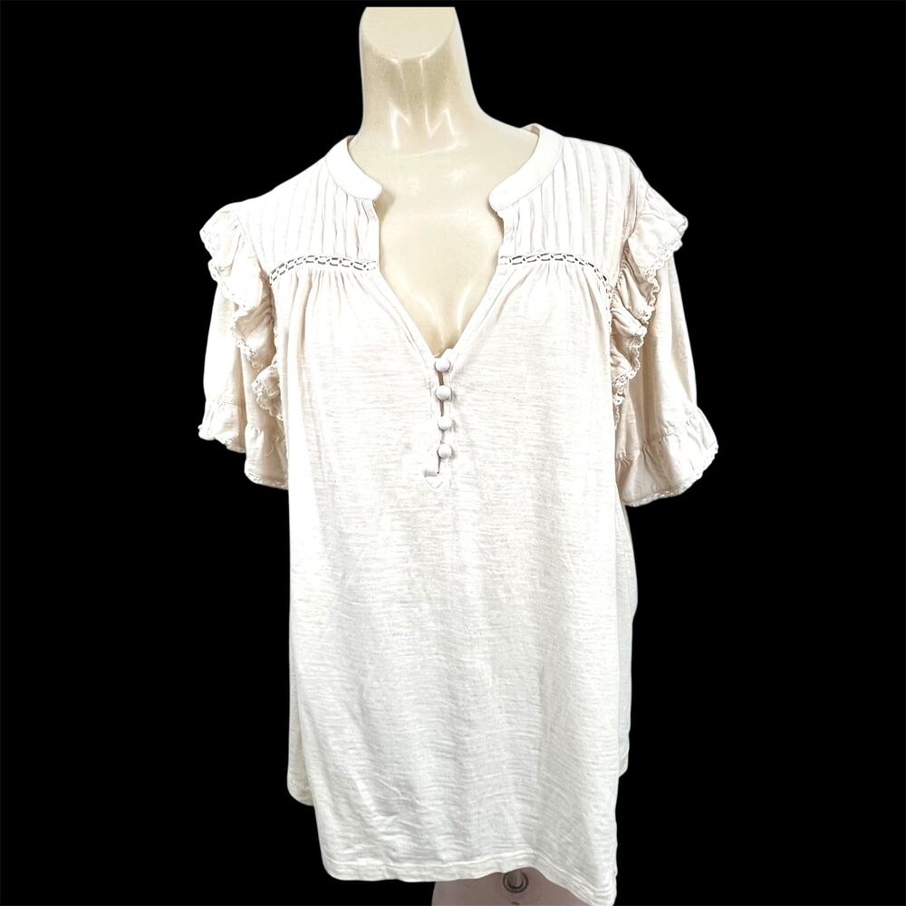 GOOD HART Cream Color Jersey Knit Top  Crochet Lace L  Fairy  Boho CleanGirl